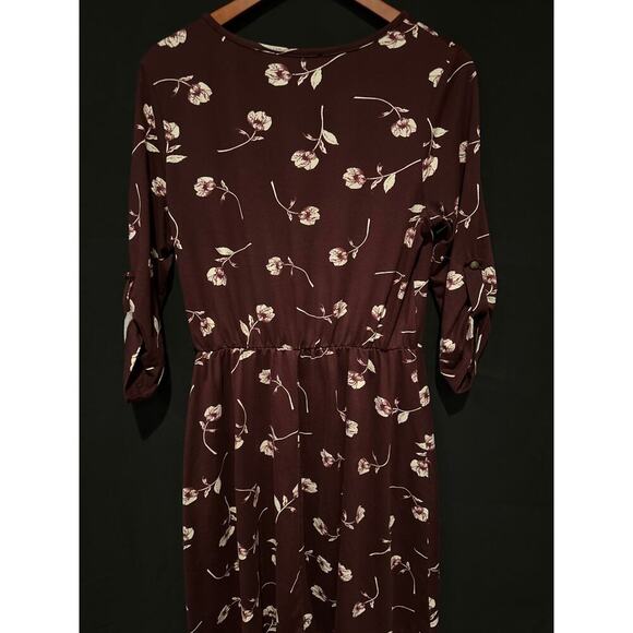 French Grey Burgundy Floral A line dress Sz L - Picture 5 of 6